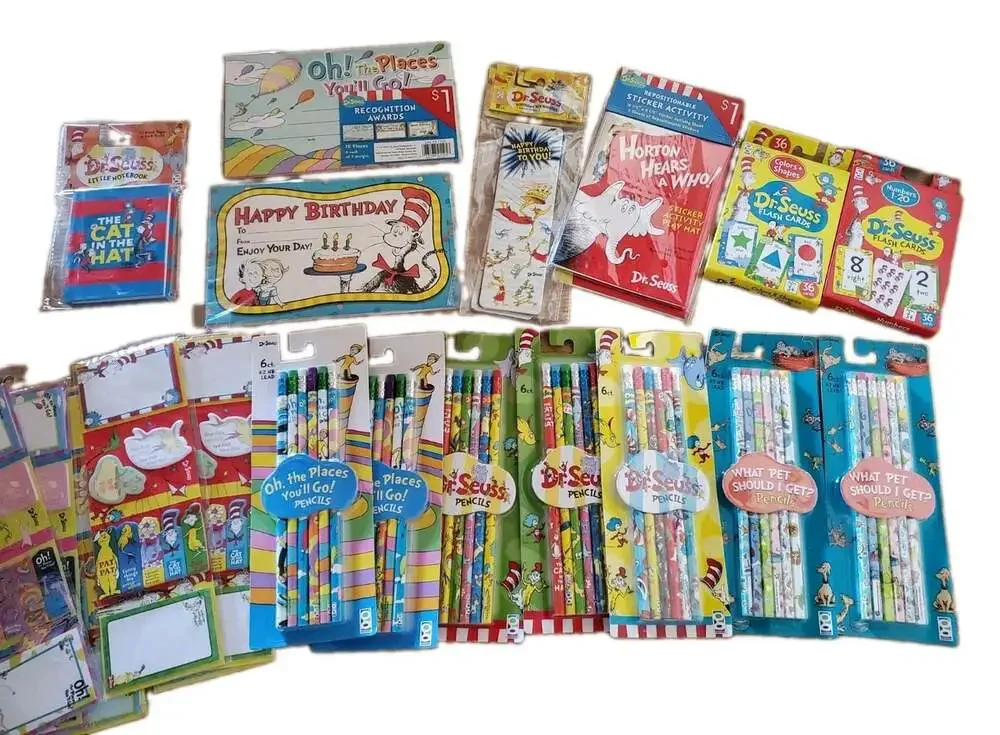 Lot Dr. Seuss Classroom School Teacher Pencils Bookmarks Sticky Notes & More